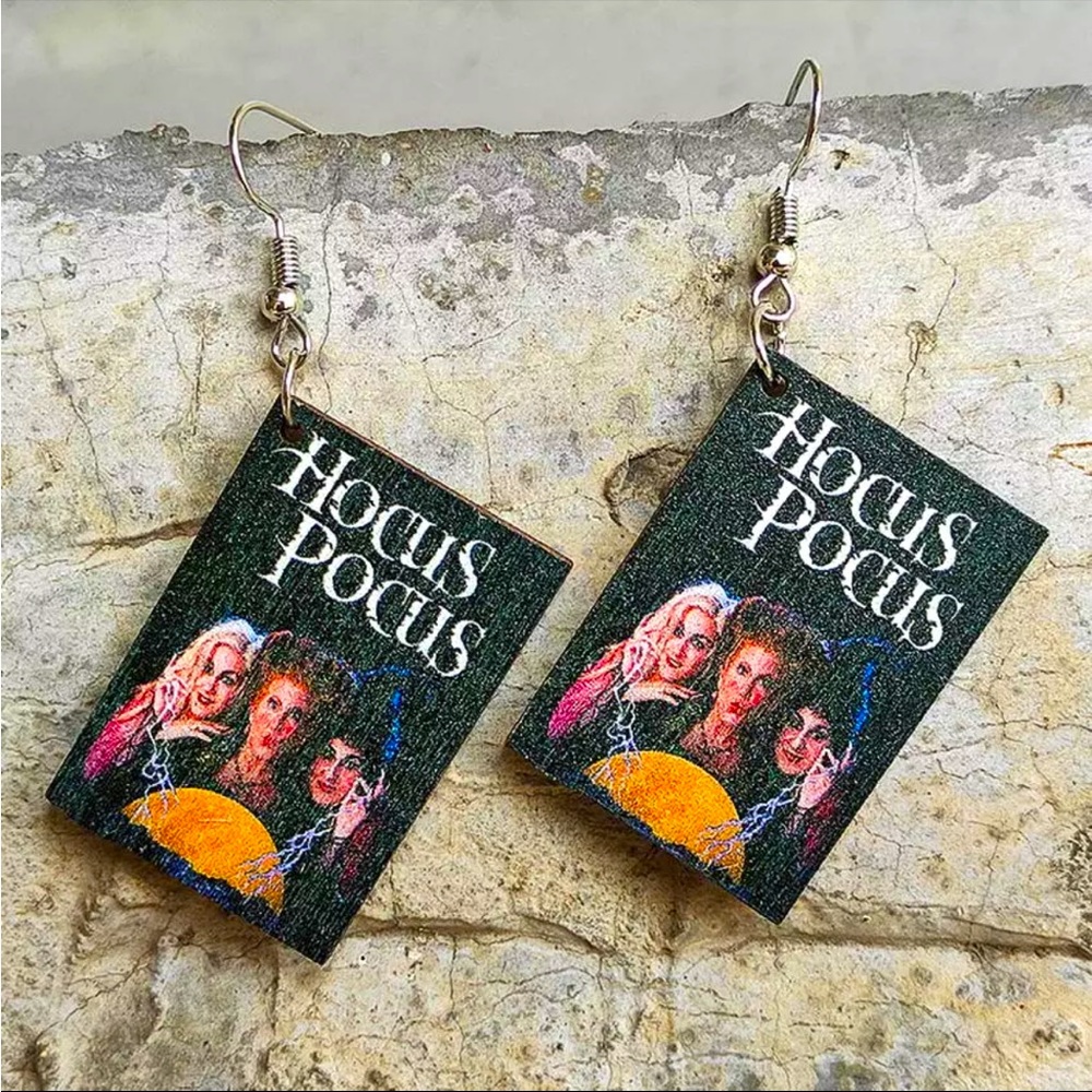 Horror Fiction Wood Book Cover Earrings for Women